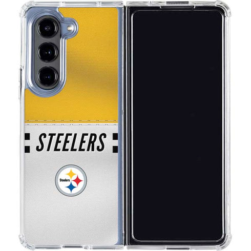 NFL Pittsburgh Steelers White Striped Galaxy Z Fold5 5G Clear Case