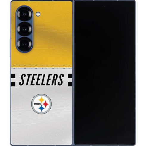 NFL Pittsburgh Steelers White Striped Galaxy Z Fold6 Skin