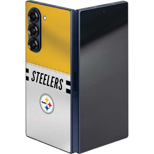 NFL Pittsburgh Steelers White Striped Galaxy Z Fold6 Skin