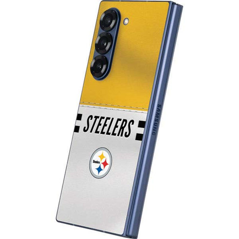 NFL Pittsburgh Steelers White Striped Galaxy Z Fold6 Skin