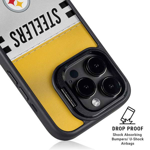 NFL Pittsburgh Steelers White Striped iPhone 15 Pro Max Kickstand Case