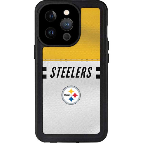 NFL Pittsburgh Steelers White Striped iPhone 15 Pro Waterproof Case