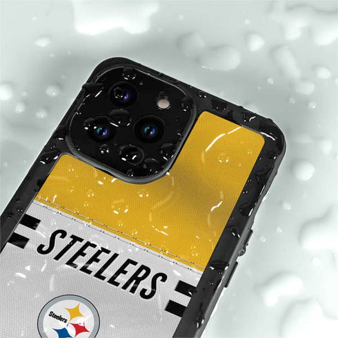 NFL Pittsburgh Steelers White Striped iPhone 15 Pro Waterproof Case