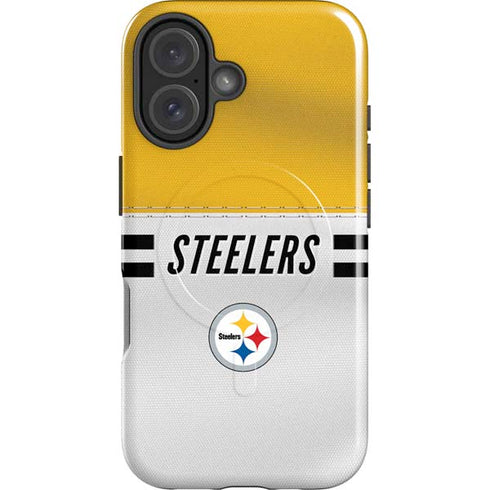 NFL Pittsburgh Steelers White Striped iPhone 16 Magsafe Impact Case