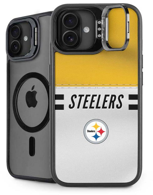 NFL Pittsburgh Steelers White Striped iPhone 16 Plus Kickstand Case