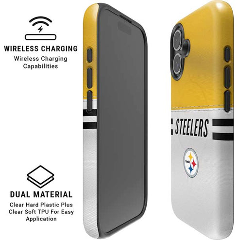 NFL Pittsburgh Steelers White Striped iPhone 16 Plus Magsafe Impact Case
