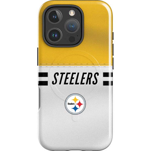 NFL Pittsburgh Steelers White Striped iPhone 16 Pro Magsafe Impact Case