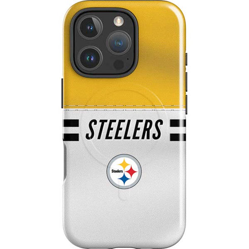 NFL Pittsburgh Steelers White Striped iPhone 16 Pro Max Magsafe Impact Case