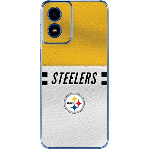 NFL Pittsburgh Steelers White Striped Moto G Play 4G (2024) Skin