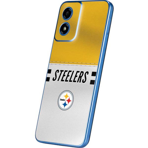 NFL Pittsburgh Steelers White Striped Moto G Play 4G (2024) Skin