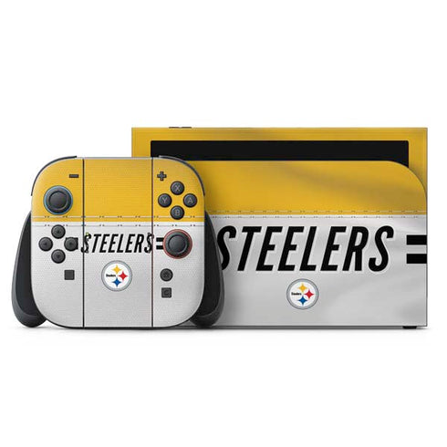 NFL Pittsburgh Steelers White Striped Nintendo Switch 2 (2025) with Joy-Con Skin
