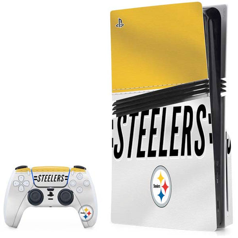 NFL Pittsburgh Steelers White Striped PS5 Pro Disk Bundle Skin