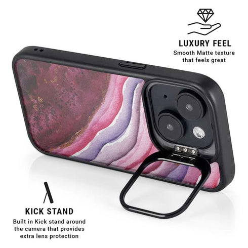 Plum Watercolor Geode iPhone 15 Kickstand Case