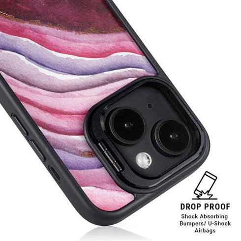 Plum Watercolor Geode iPhone 15 Kickstand Case