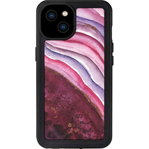 Plum Watercolor Geode iPhone 15 Plus Waterproof Case