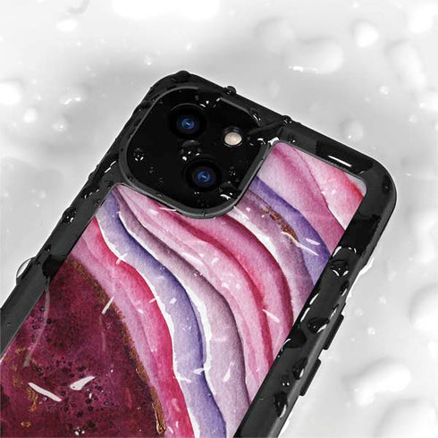 Plum Watercolor Geode iPhone 15 Plus Waterproof Case