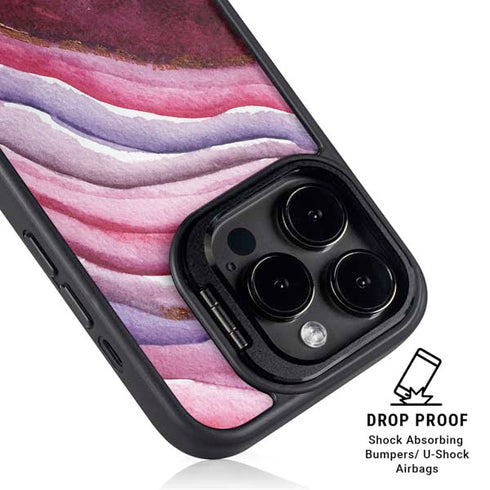 Plum Watercolor Geode iPhone 15 Pro Kickstand Case