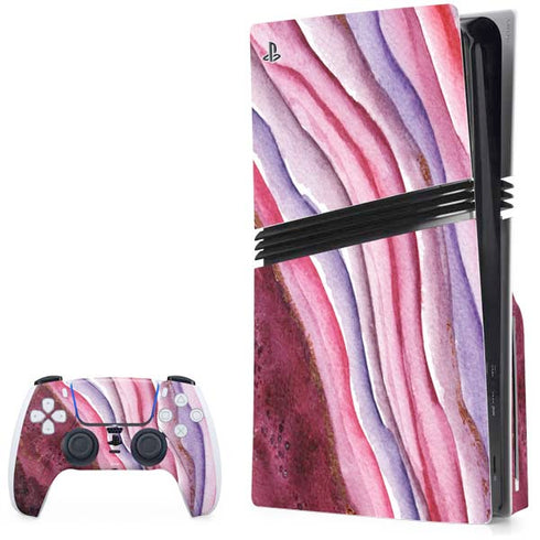 Plum Watercolor Geode PS5 Pro Disk Bundle Skin