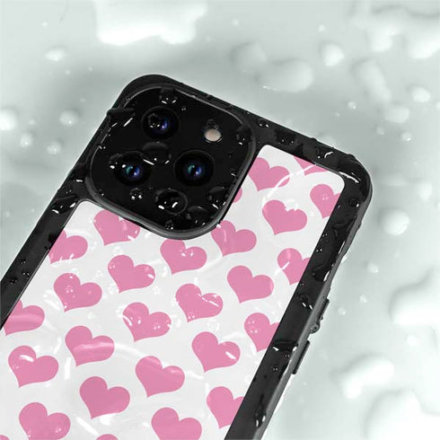 Plush Pink Hearts iPhone 15 Pro Waterproof Case