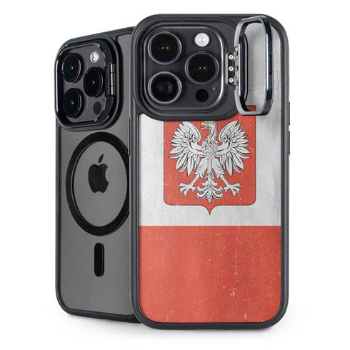 Poland Flag Distressed iPhone 14 Pro Max Kickstand Case