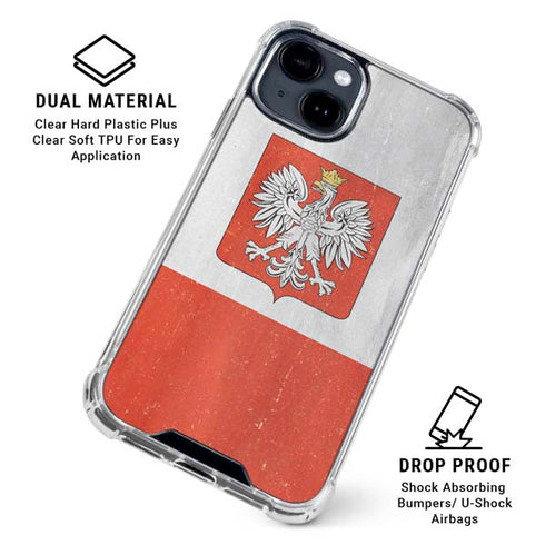 Poland Flag Distressed iPhone 15 Clear Case
