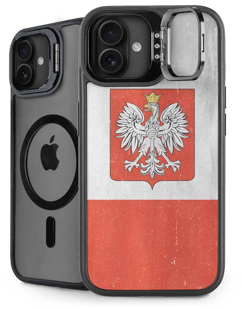 Poland Flag Distressed iPhone 16 Plus Kickstand Case