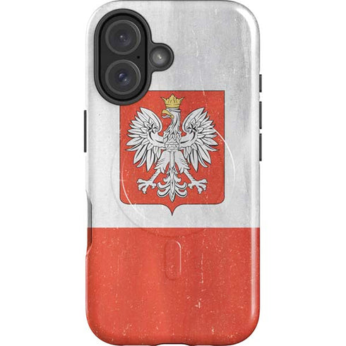 Poland Flag Distressed iPhone 16 Plus Magsafe Impact Case