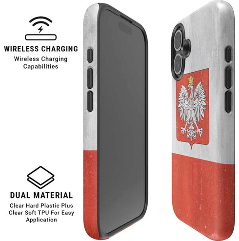 Poland Flag Distressed iPhone 16 Plus Magsafe Impact Case
