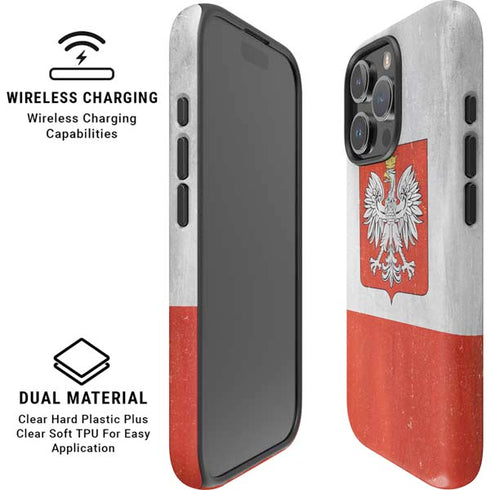 Poland Flag Distressed iPhone 16 Pro Max Magsafe Impact Case