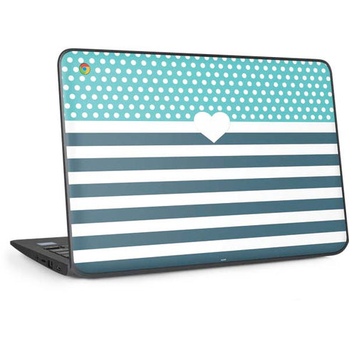 Polka Dots and Stripes Heart in Blue HP Chromebook Skin