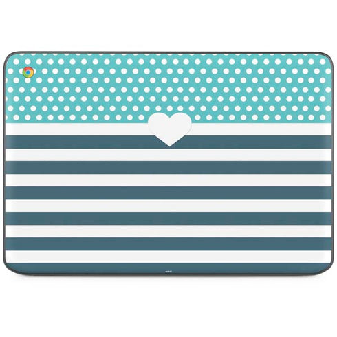 Polka Dots and Stripes Heart in Blue HP Chromebook Skin