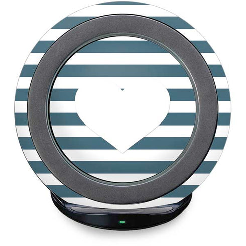 Polka Dots and Stripes Heart in Blue Fast Charge Wireless Charging Stand Skin