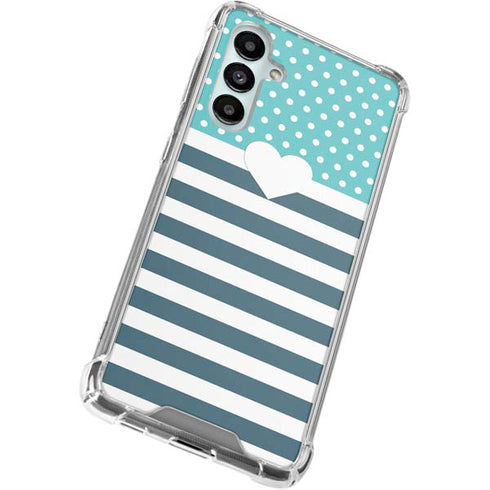 Polka Dots and Stripes Heart in Blue Galaxy A16 5G Clear Case