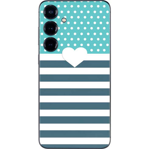 Polka Dots and Stripes Heart in Blue Galaxy A16 5G Skin