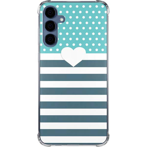 Polka Dots and Stripes Heart in Blue Galaxy A35 5G Clear Case