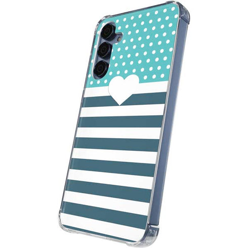 Polka Dots and Stripes Heart in Blue Galaxy A35 5G Clear Case