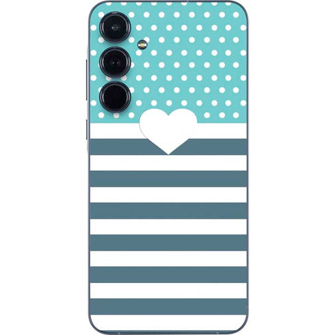 Polka Dots and Stripes Heart in Blue Galaxy A35 5G Skin