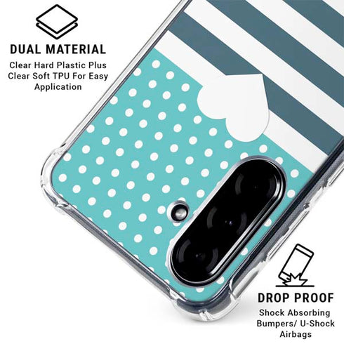 Polka Dots and Stripes Heart in Blue Galaxy A36 5G Clear Case