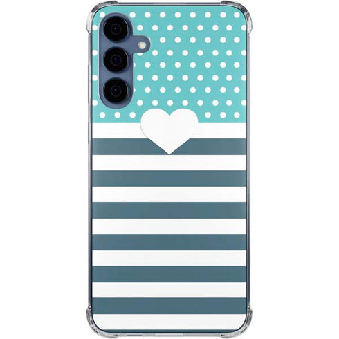 Polka Dots and Stripes Heart in Blue Galaxy A55 5G Clear Case