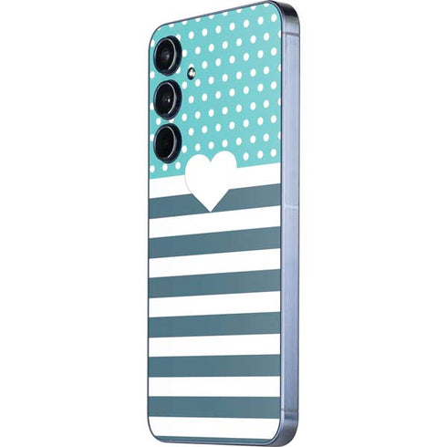 Polka Dots and Stripes Heart in Blue Galaxy A55 5G Skin