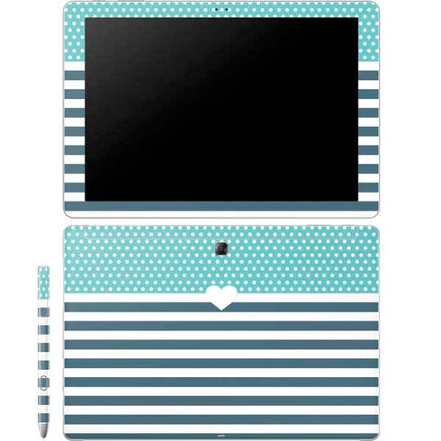 Polka Dots and Stripes Heart in Blue Galaxy Book 12in Skin