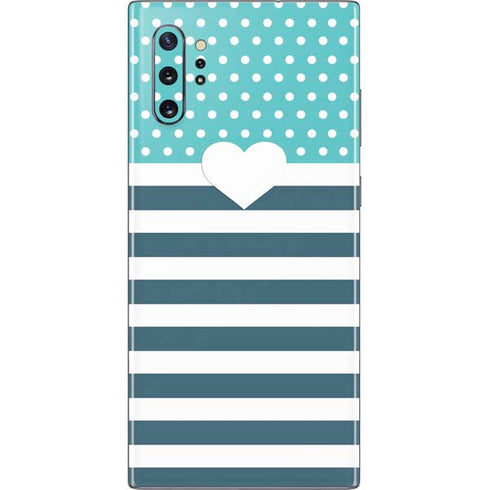 Polka Dots and Stripes Heart in Blue Galaxy Note 10 Plus Skin