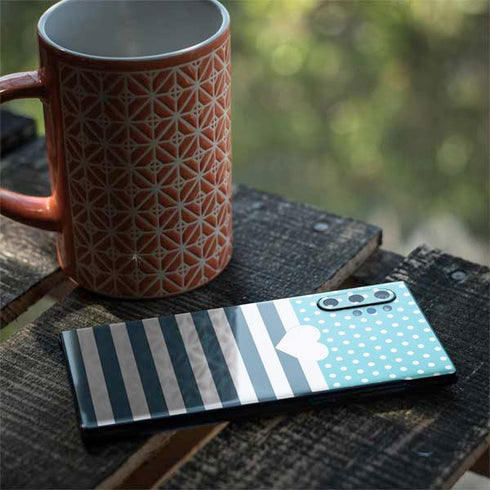 Polka Dots and Stripes Heart in Blue Galaxy Note 10 Plus Skin
