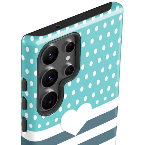 Polka Dots and Stripes Heart in Blue Galaxy S23 Ultra Pro Case