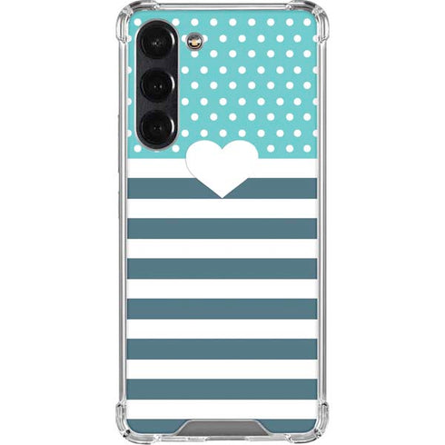 Polka Dots and Stripes Heart in Blue Galaxy S24 FE Clear Case