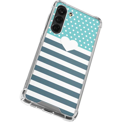 Polka Dots and Stripes Heart in Blue Galaxy S24 FE Clear Case