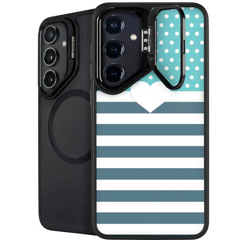 Polka Dots and Stripes Heart in Blue Galaxy S24 FE Kickstand Case