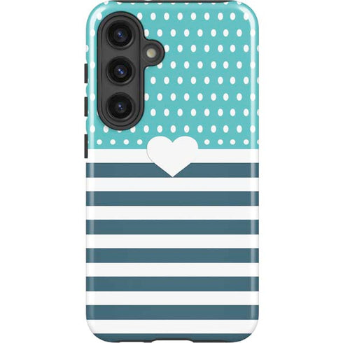 Polka Dots and Stripes Heart in Blue Galaxy S25 Impact Case