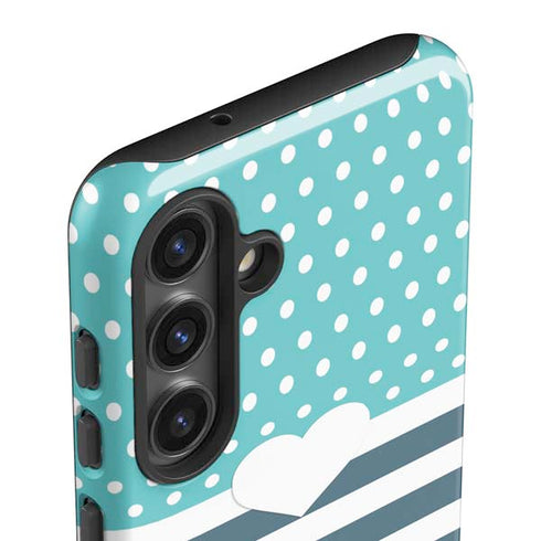 Polka Dots and Stripes Heart in Blue Galaxy S25 Impact Case