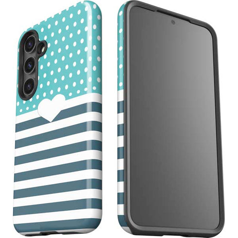 Polka Dots and Stripes Heart in Blue Galaxy S25 Impact Case